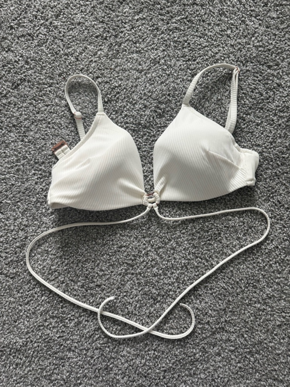Shade & Shore Ribbed Ivory Triangle Bikini Top with Front Tie